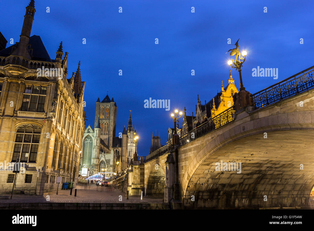 Historical centre of Ghent with old post office, SaintNicholas Church