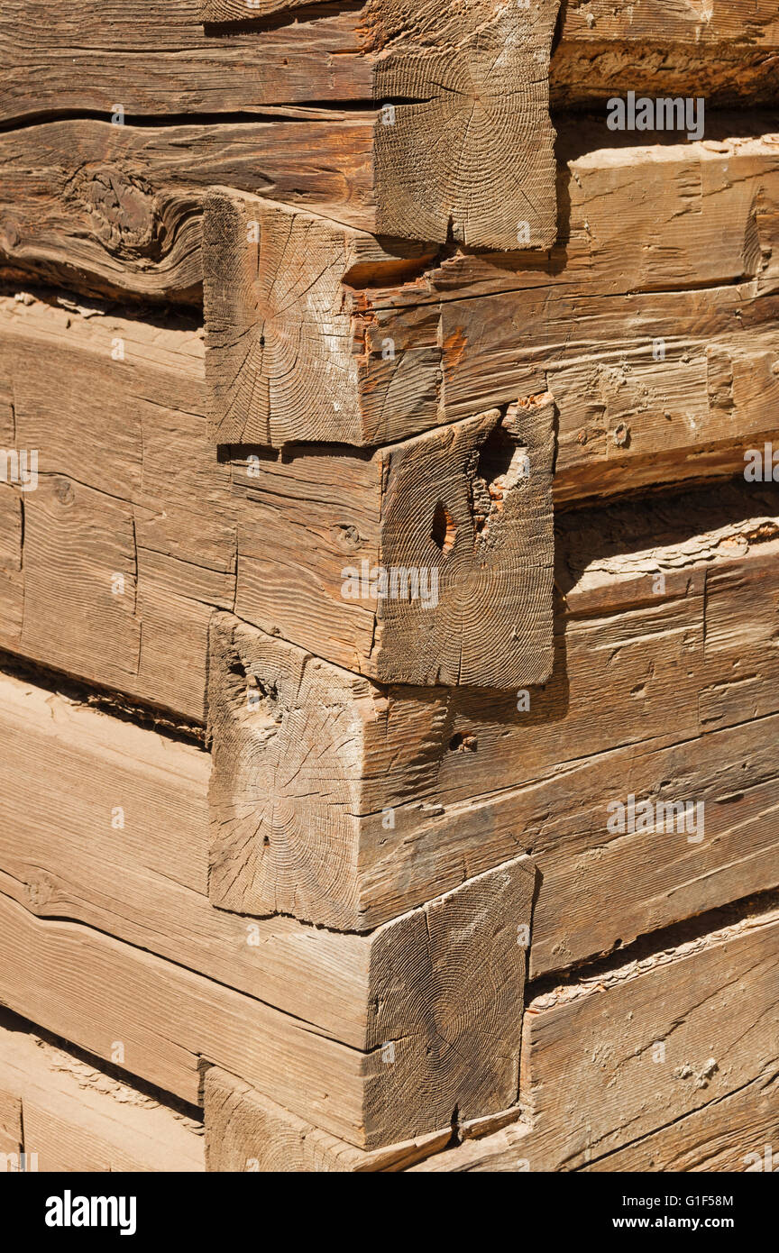 Detail Of The Corner Of A Log Cabin Showing Dovetail Joints Stock