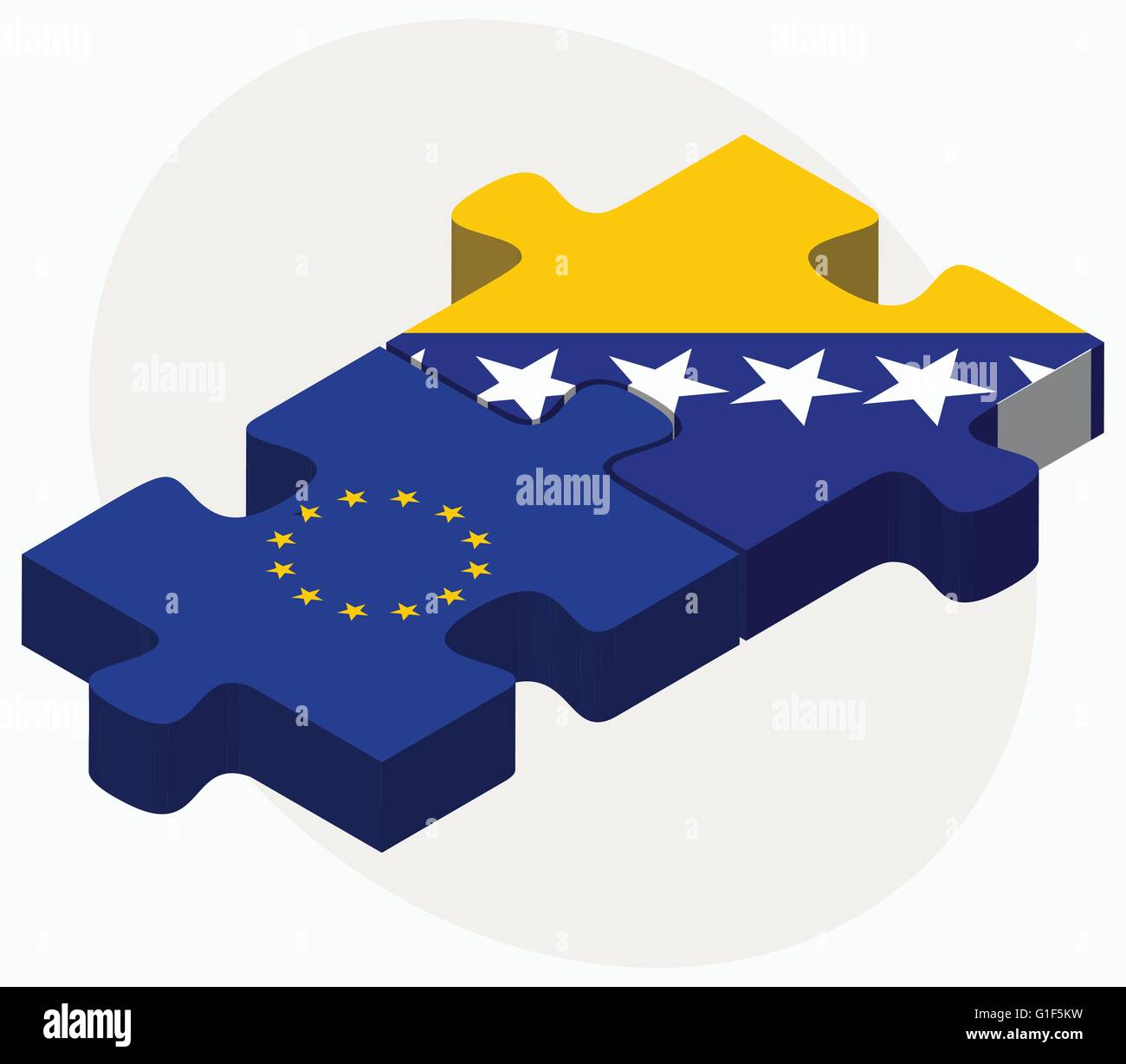 Vector Image - European Union and Bosnia and Herzegovina Flags in puzzle  isolated on white background Stock Vector