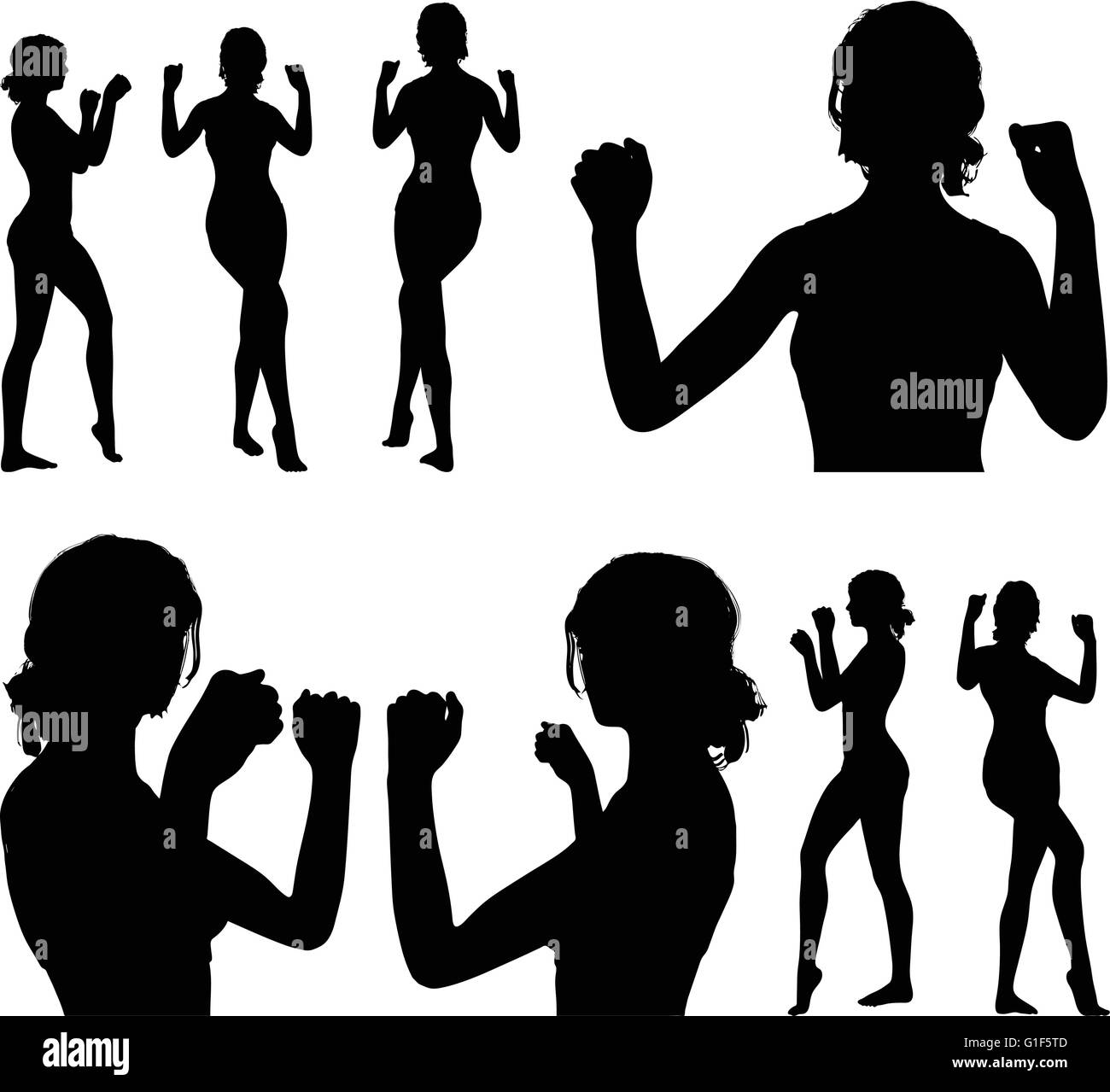 Vector Image - woman silhouette with hand gesture power and might Stock Vector