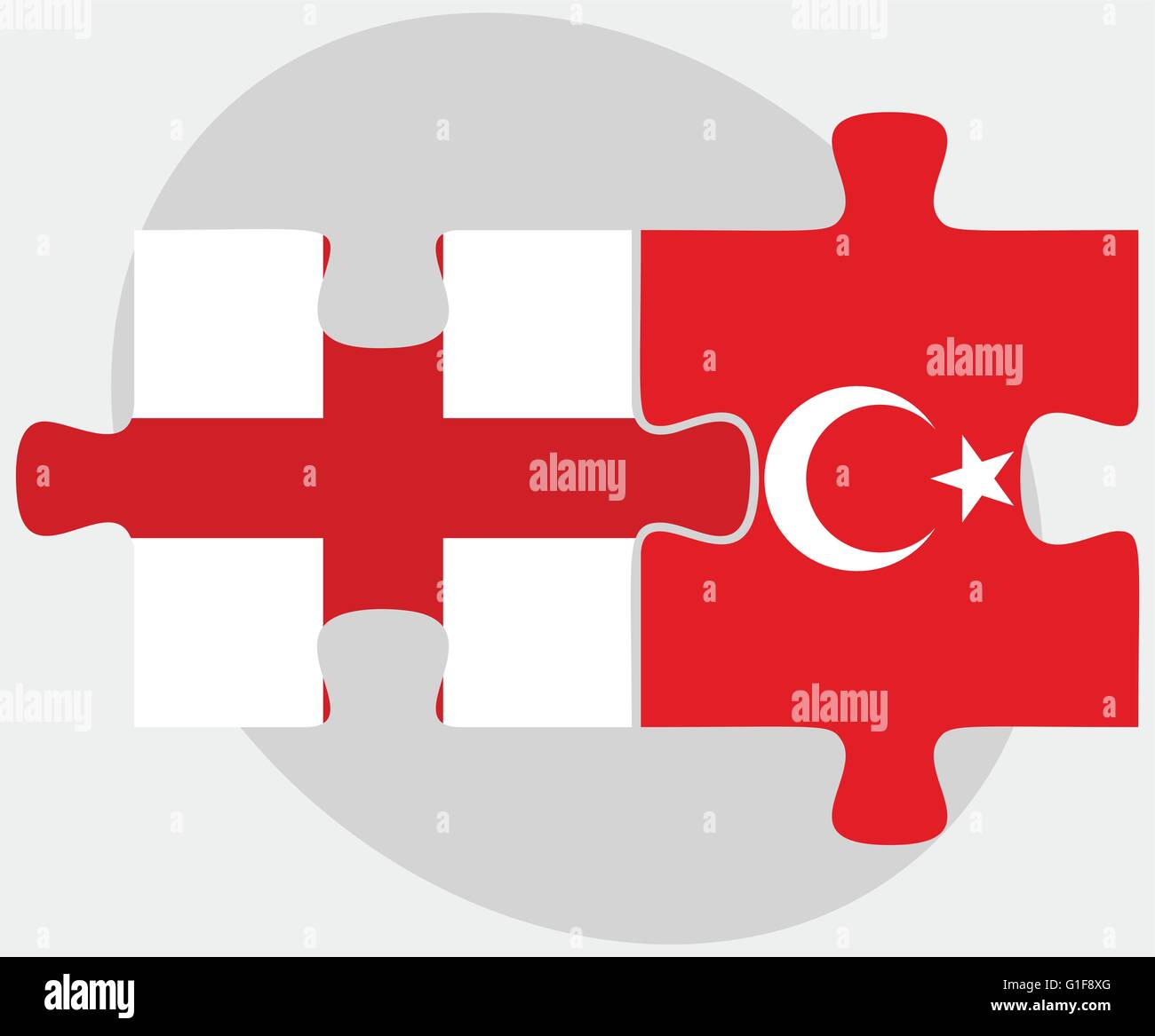 England and Turkey Flags in puzzle isolated on white background Stock