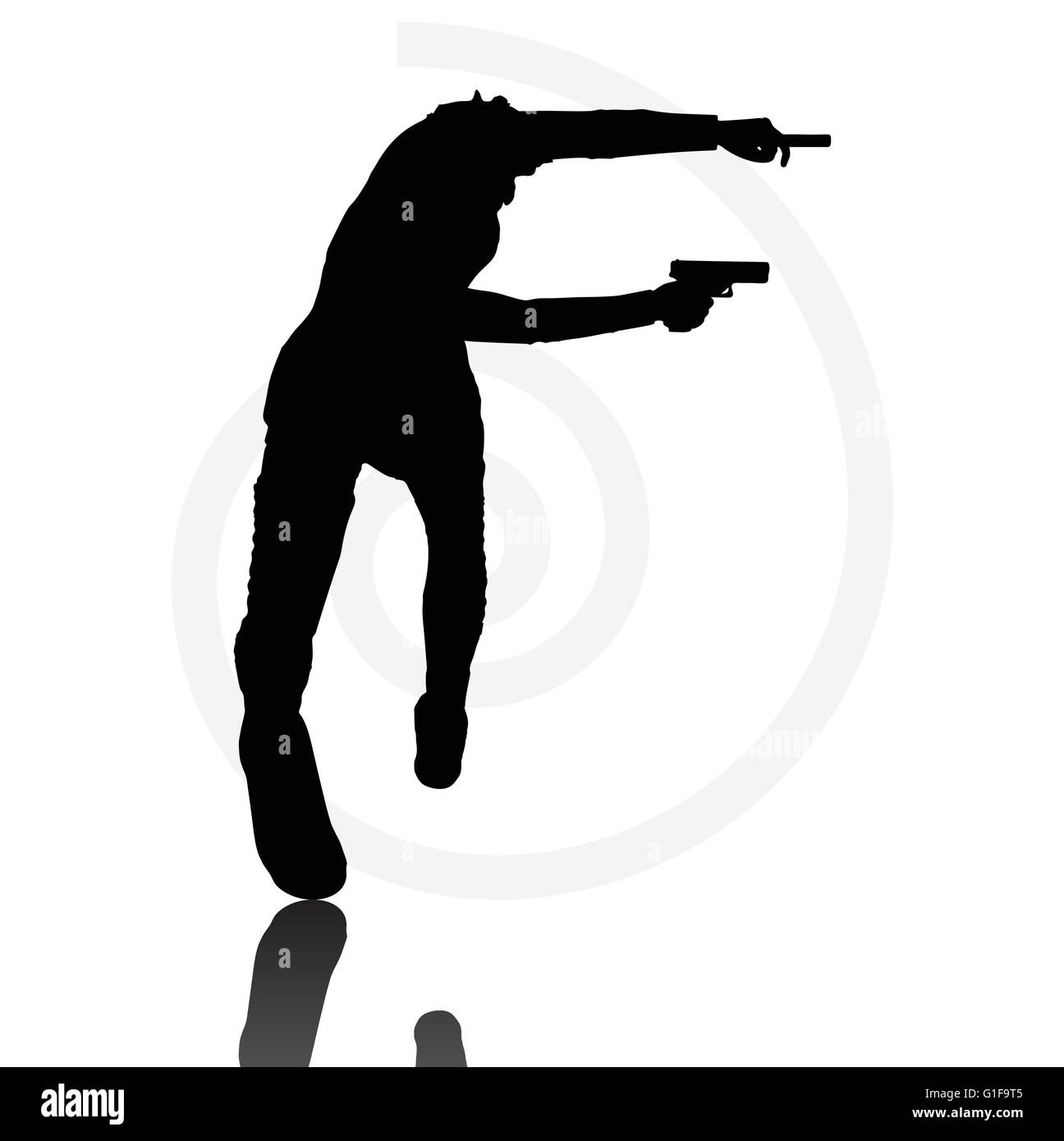 Vector Image - man with a gun pointing silhouette isolated on white ...