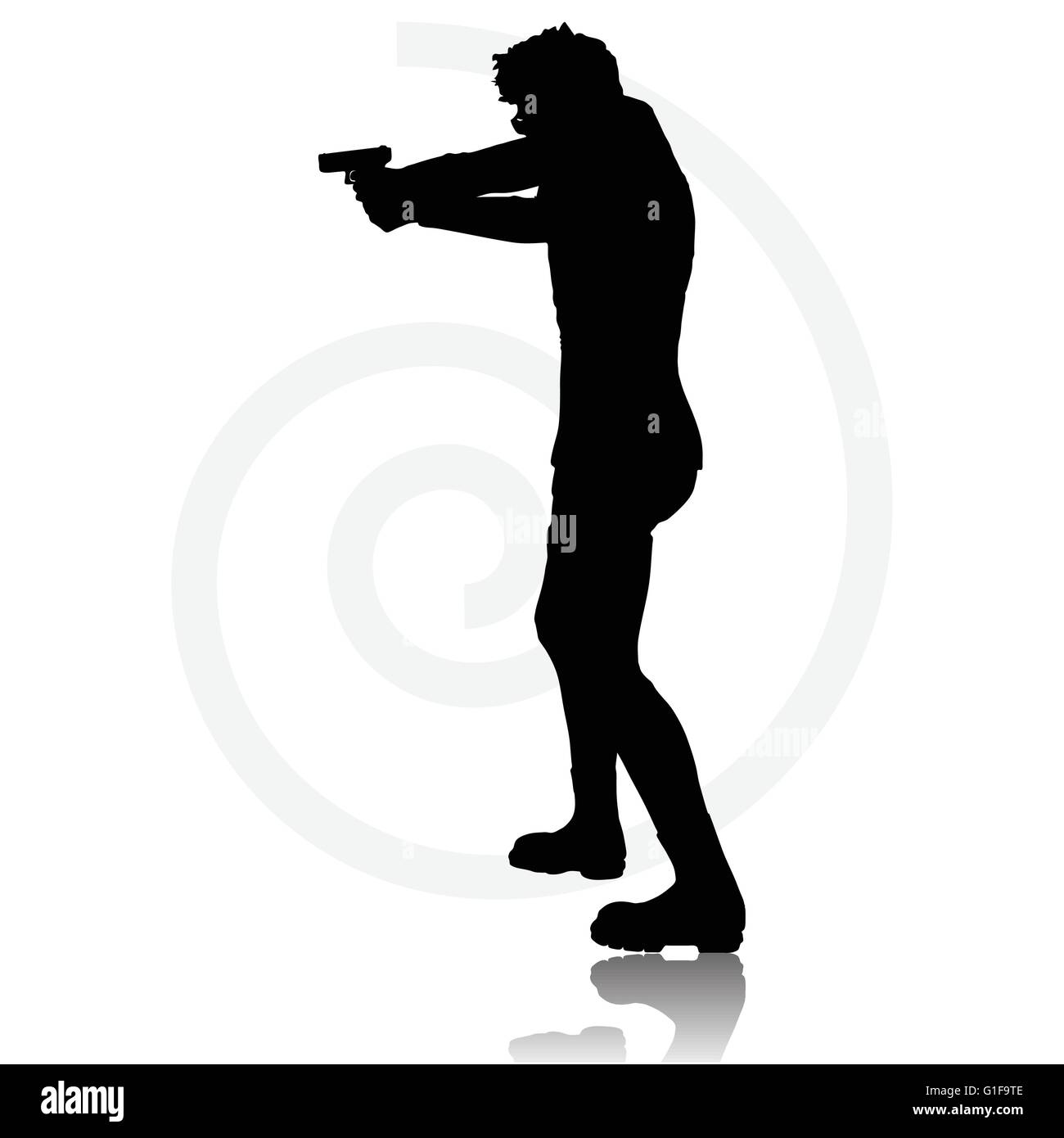 Vector Image - man with a gun pointing silhouette isolated on white ...