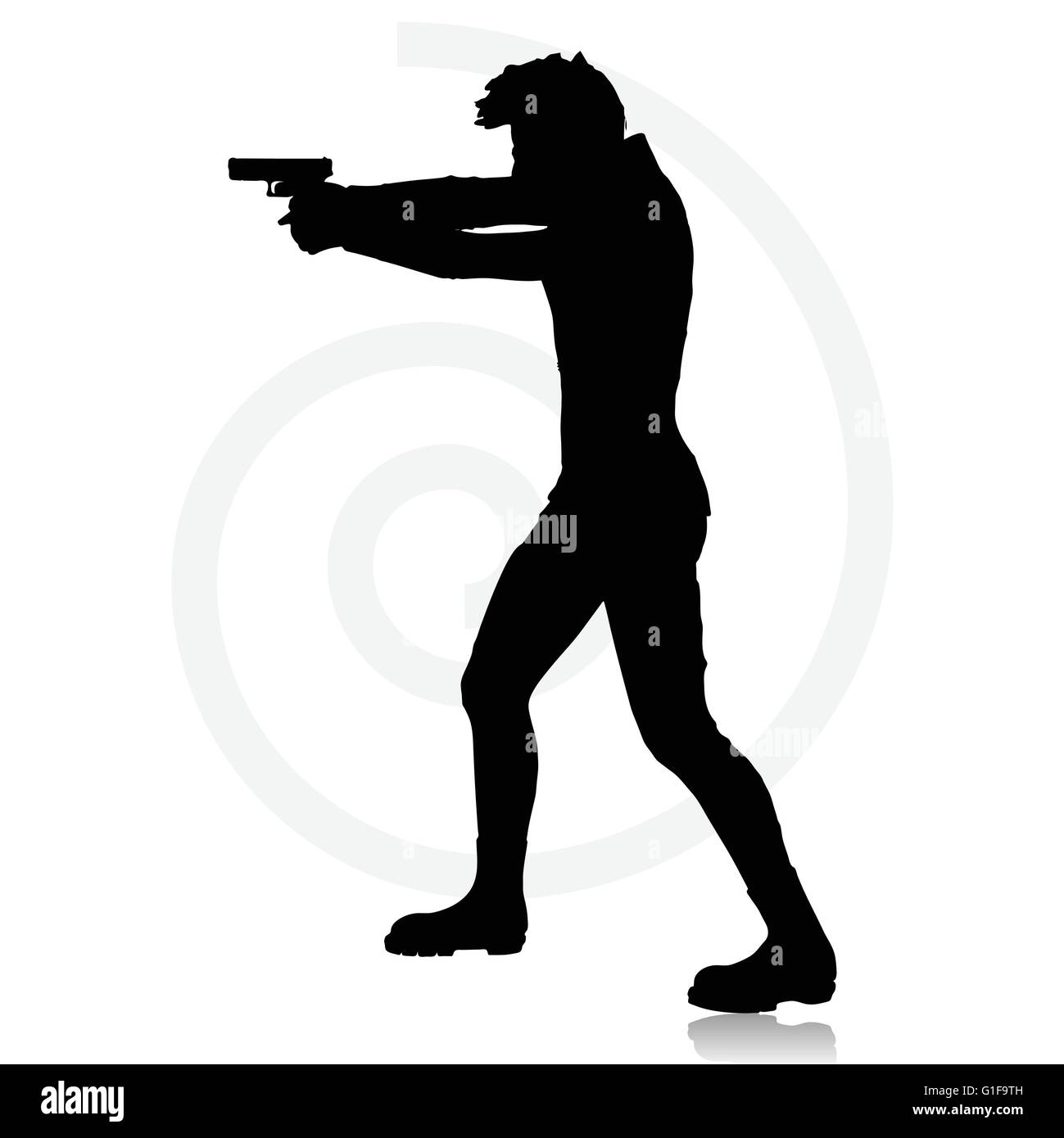 Vector Image - man with a gun pointing silhouette isolated on white ...