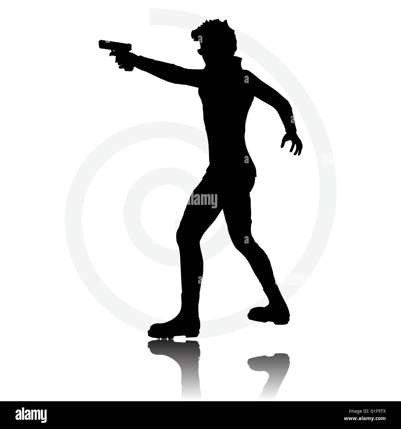Vector Image - man with a gun pointing silhouette isolated on white ...
