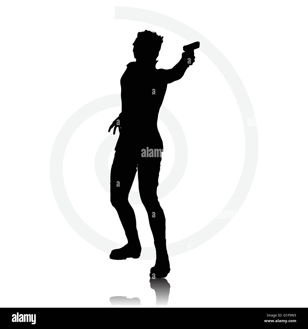 Vector Image - man with a gun pointing silhouette isolated on white ...