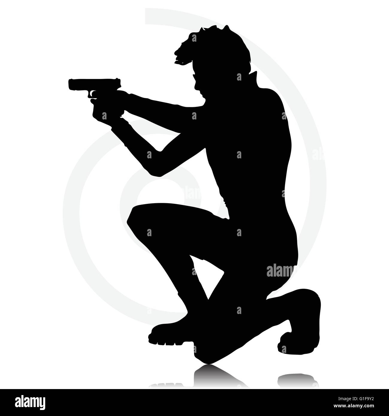 Vector Image - man with a gun pointing silhouette isolated on white ...