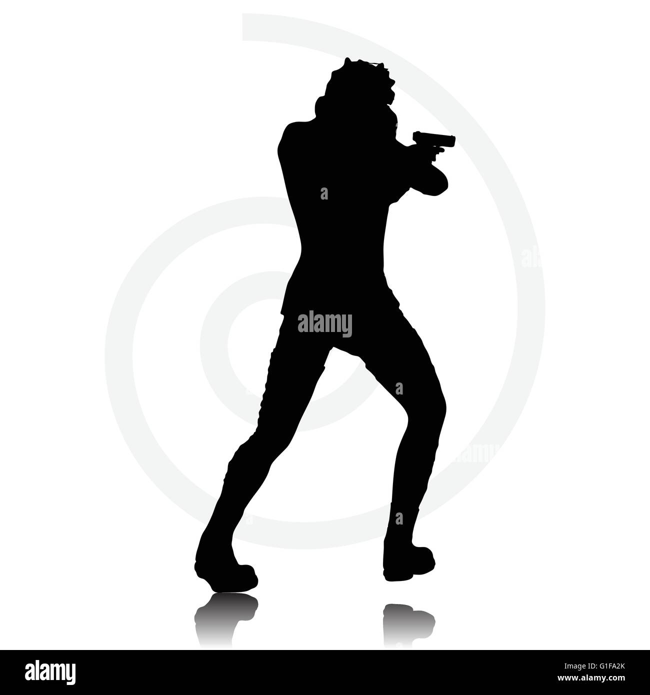 Vector Image - man with a gun pointing silhouette isolated on white ...
