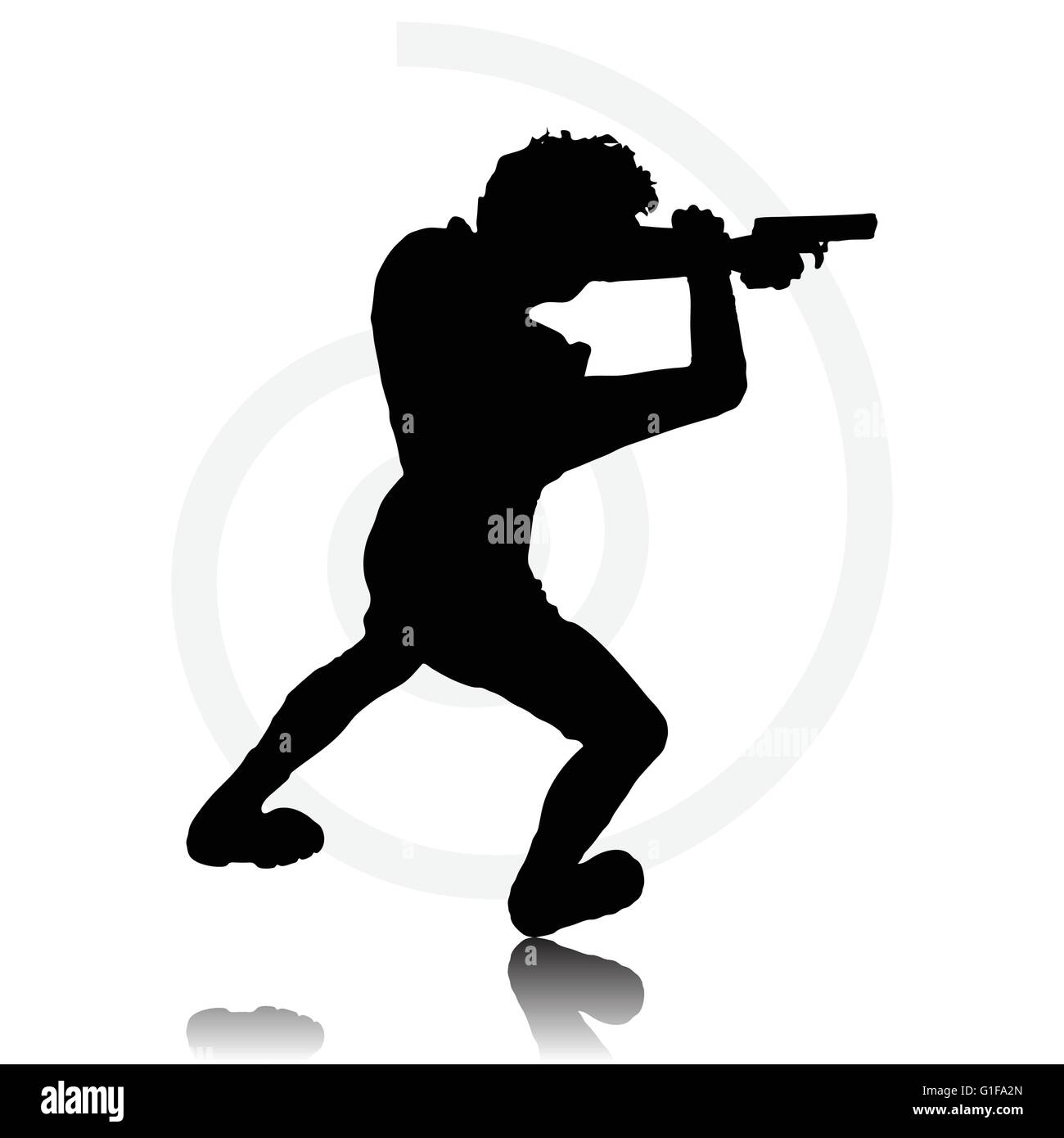 Vector Image - man with a gun pointing silhouette isolated on white ...