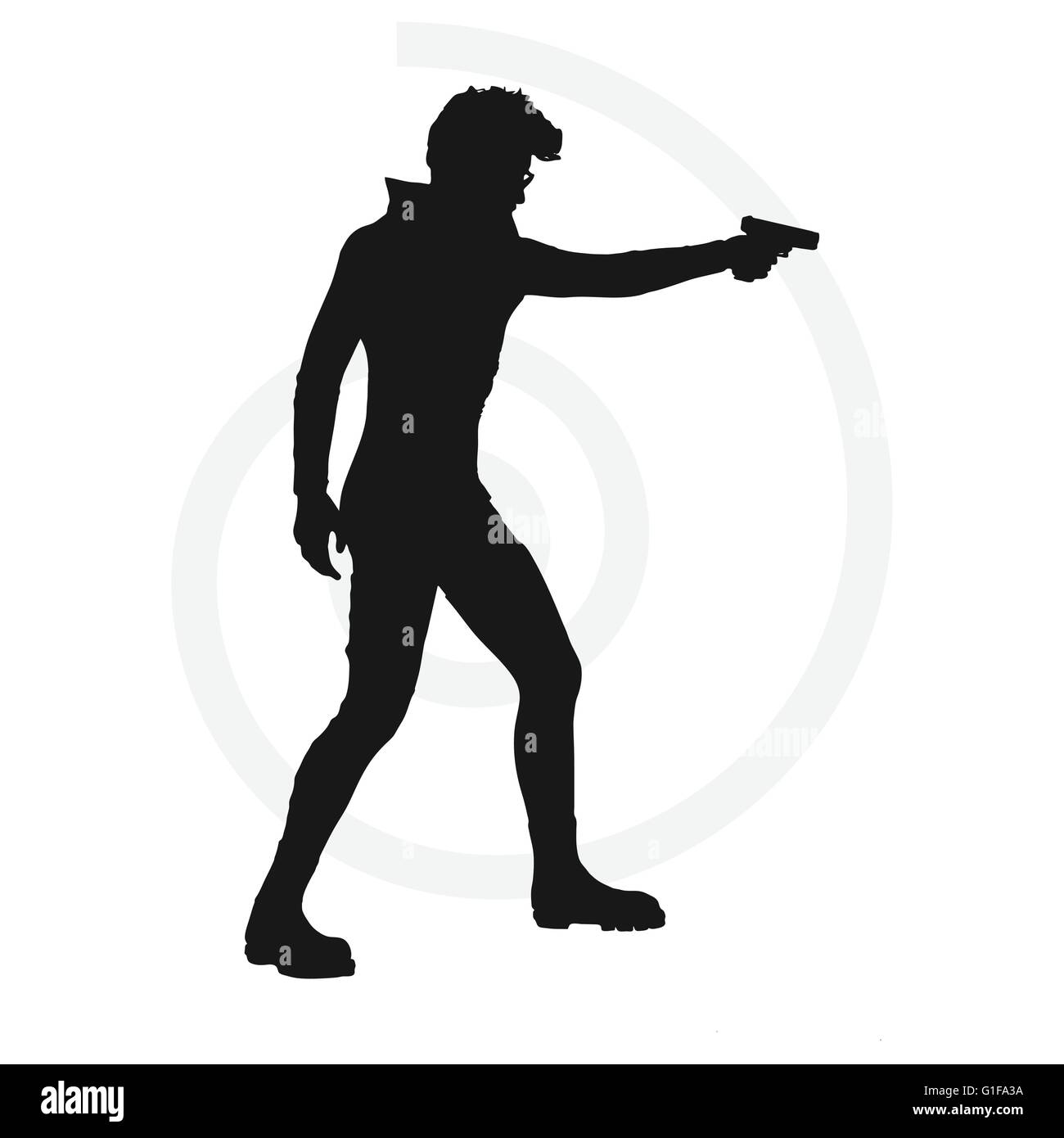 Vector Image - man with a gun pointing silhouette isolated on white ...