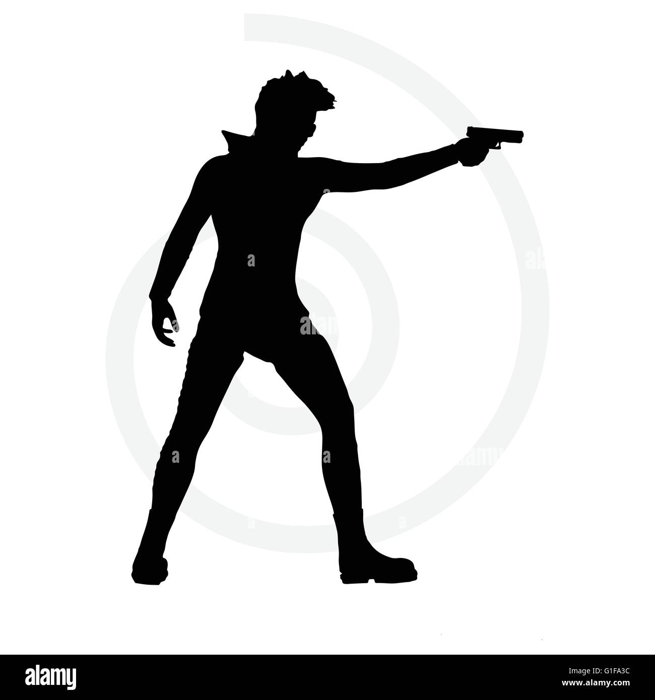 Vector Image - man with a gun pointing silhouette isolated on white ...