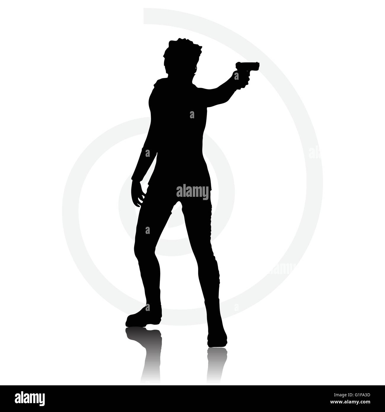 Vector Image - man with a gun pointing silhouette isolated on white ...