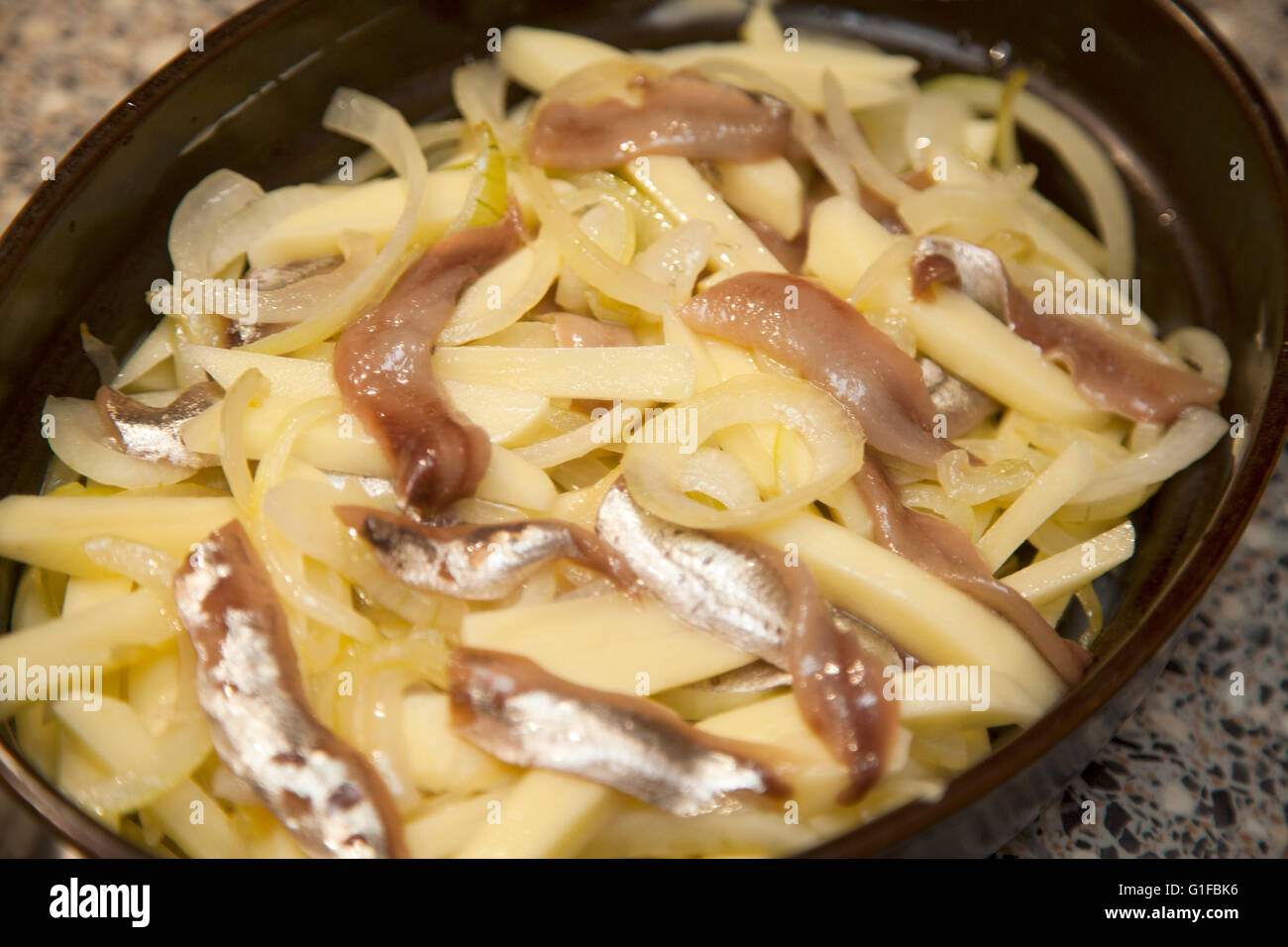 JANSSONS  TEMPTATION a potato,onion and anchovies, quite common on the Swedish Christmas dinner and buffet Stock Photo