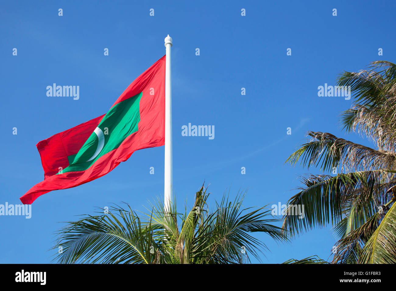 Maldivian flag, Male, North Male Atoll, Maldives Stock Photo