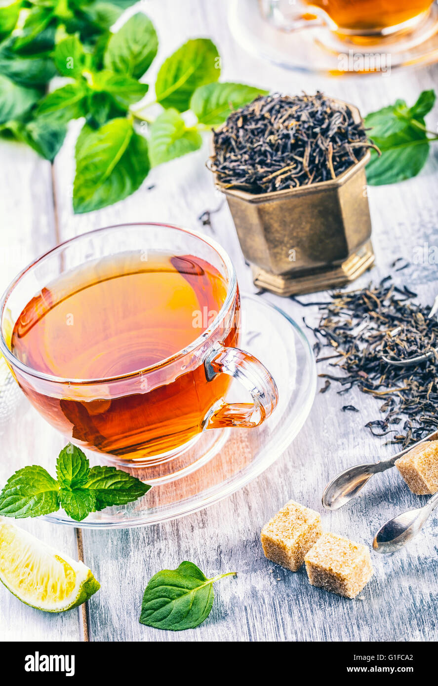 Tea. Mint Tea. Herbal tea. Mint leaf. Mint leaves. Tea in a glass cup