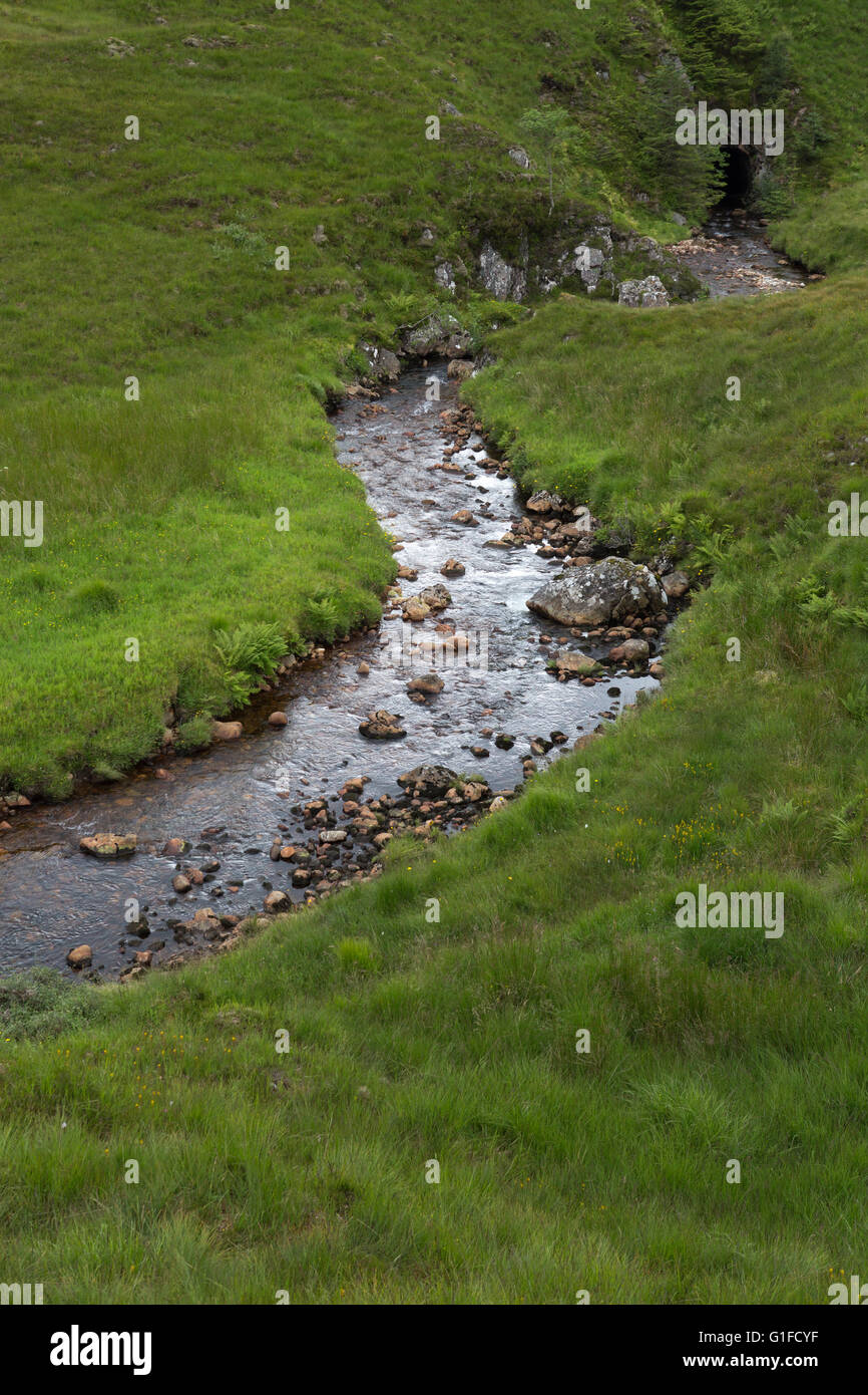 View of River Moriston between Loch Ness and Dundreggan Reservoir in Scottish Highlands, Scotland, UK Stock Photo