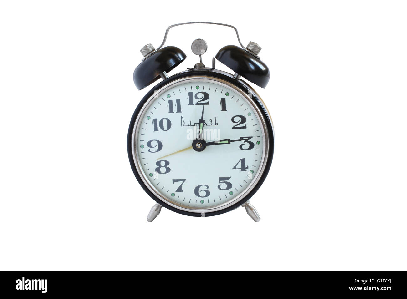 Old alarm clock isolated on white background Stock Photo - Alamy