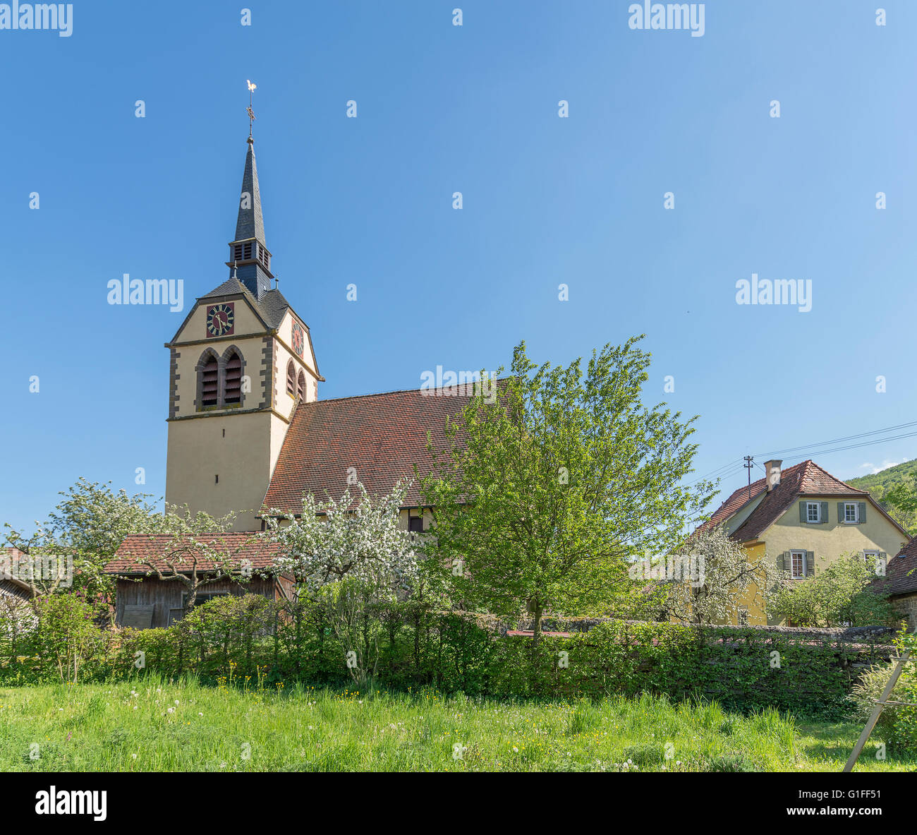 the Johanneskirche at a village in Hohenlohe named Baechlingen Stock Photo