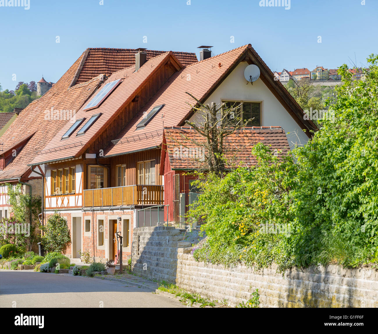 idyllic scenery around a village in Hohenlohe named Baechlingen at spring time Stock Photo