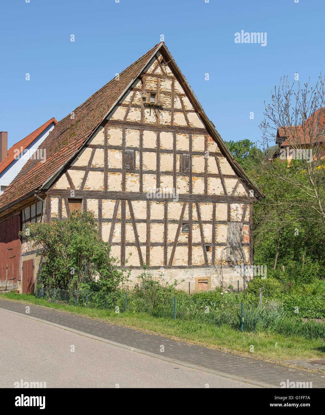idyllic scenery around a village in Hohenlohe named Baechlingen at spring time Stock Photo