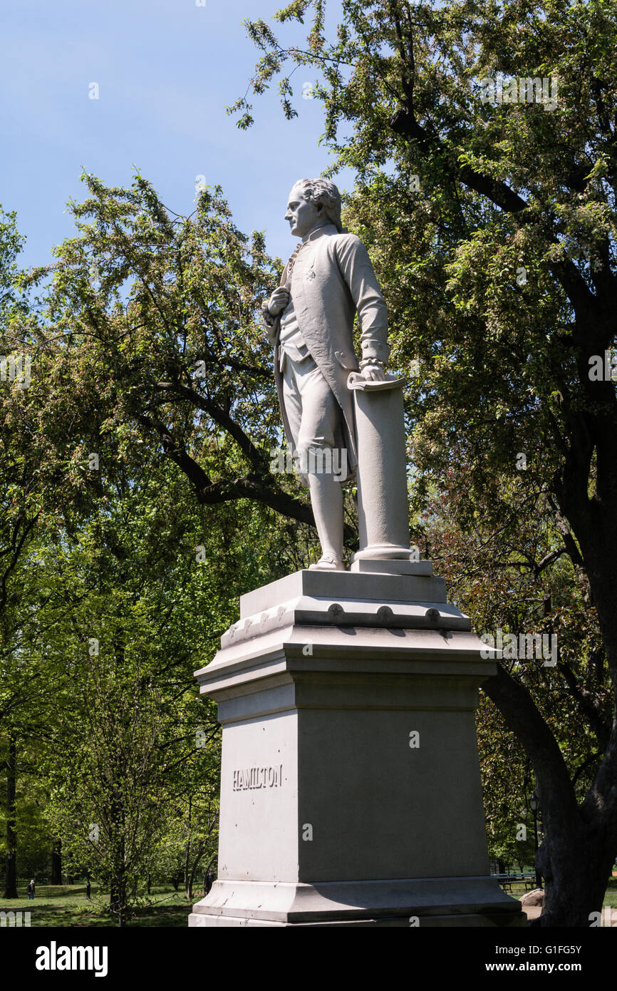 Granite Standing figure (over life-size) of Alexander Hamilton is a Monument in Central Park, New York City, USA Stock Photo
