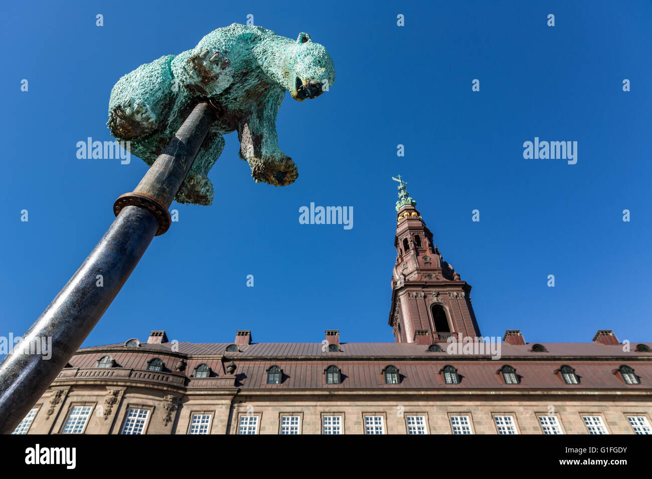 The sculpture 'Unbearable' in front of the Danish Parliament, Slotsholmen, Copenhagen, Denmark Stock Photo