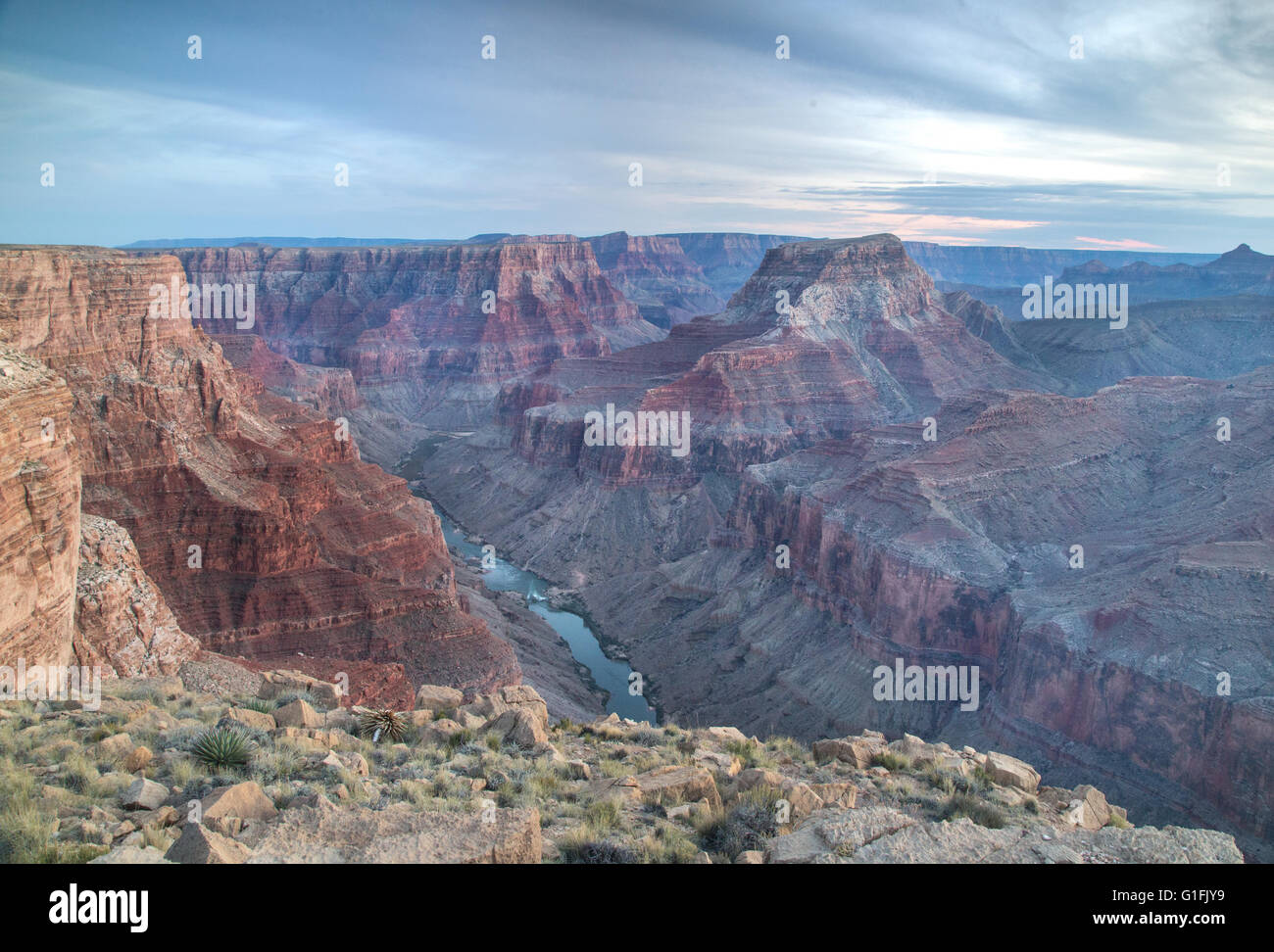 Confluence of the Colorado/ Little Colorado towards Cape Solitude & Desert View to the south from Navajo Nation at Escalade site Stock Photo