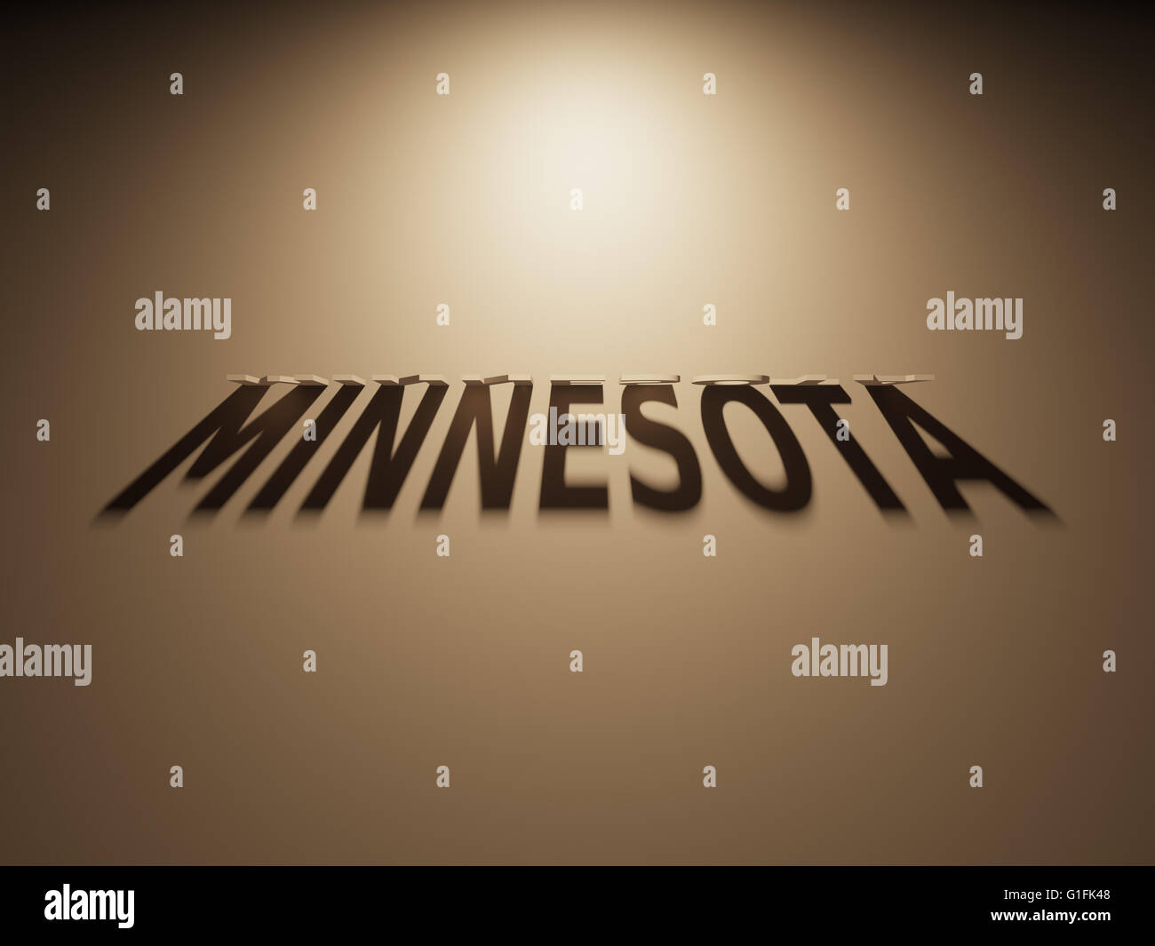 A 3D Rendering of the Shadow of an upside down text that reads Minnesota. Stock Photo