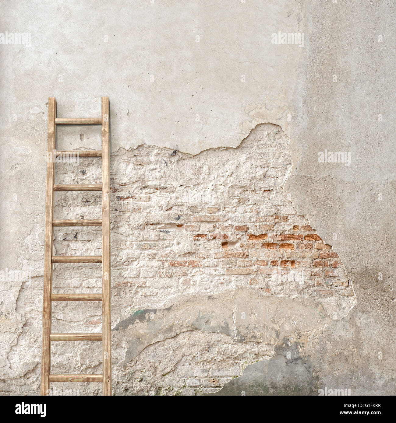 weathered stucco wall with wooden ladder Stock Photo Alamy