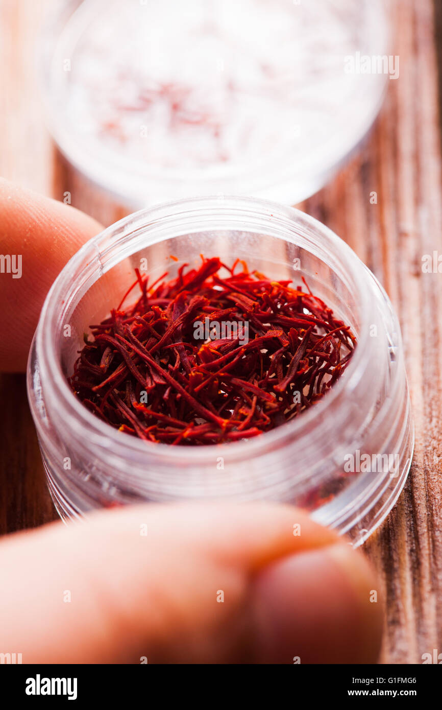 Saffron spice in a box Stock Photo Alamy