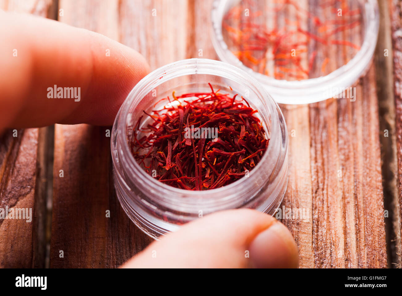 Saffron spice in a box Stock Photo Alamy