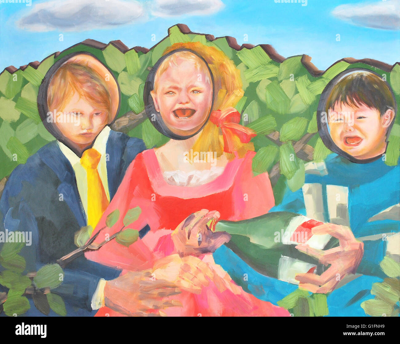 oil painting concept art children placed in wrong positions conceptual art illustrating conflict between individual and society Stock Photo