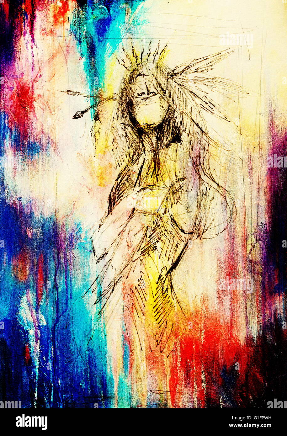 pencil drawing on paper, indian woman and feathers in hair. Color effect Stock Photo - Alamy pencil drawing on paper, indian woman and feathers in hair. Color effect Stock Photo - Alamy