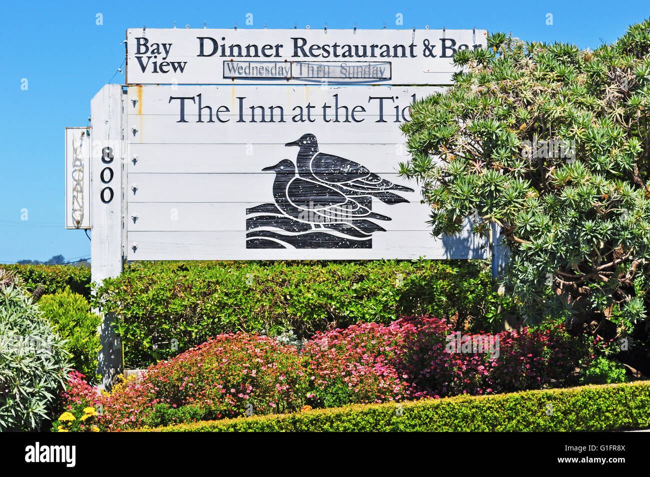 California sign of The Inn at the Tides in Bodega Bay, a restaurant in