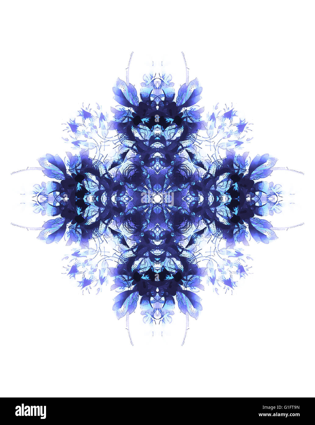 Ornamental flower mandala. Rose flover collage. Blue color. Stock Photo