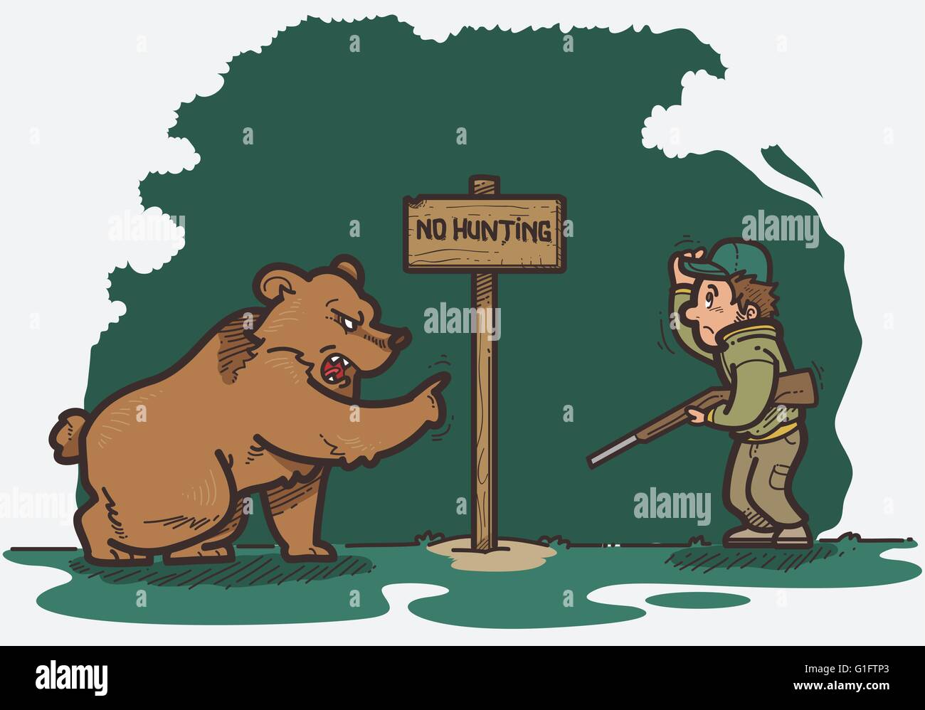 Vector illustration of bear show hunter no hunt sign board Stock Vector