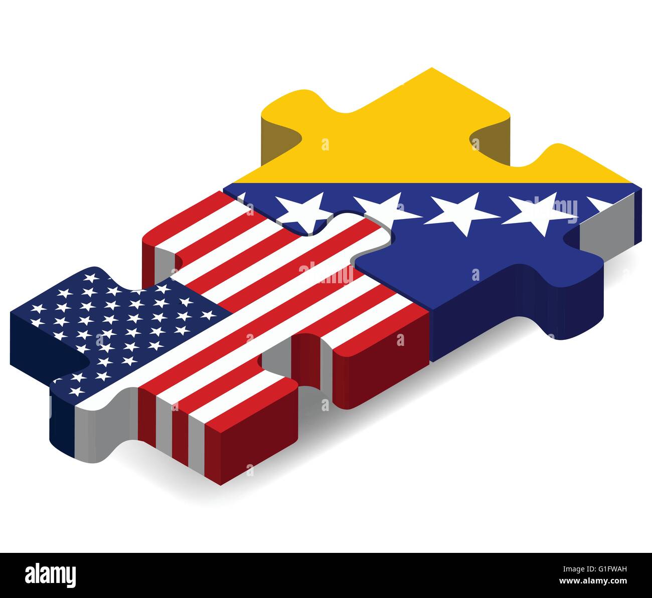 Vector Image - USA and Bosnia and Herzegovina Flags in puzzle  isolated on white background Stock Vector