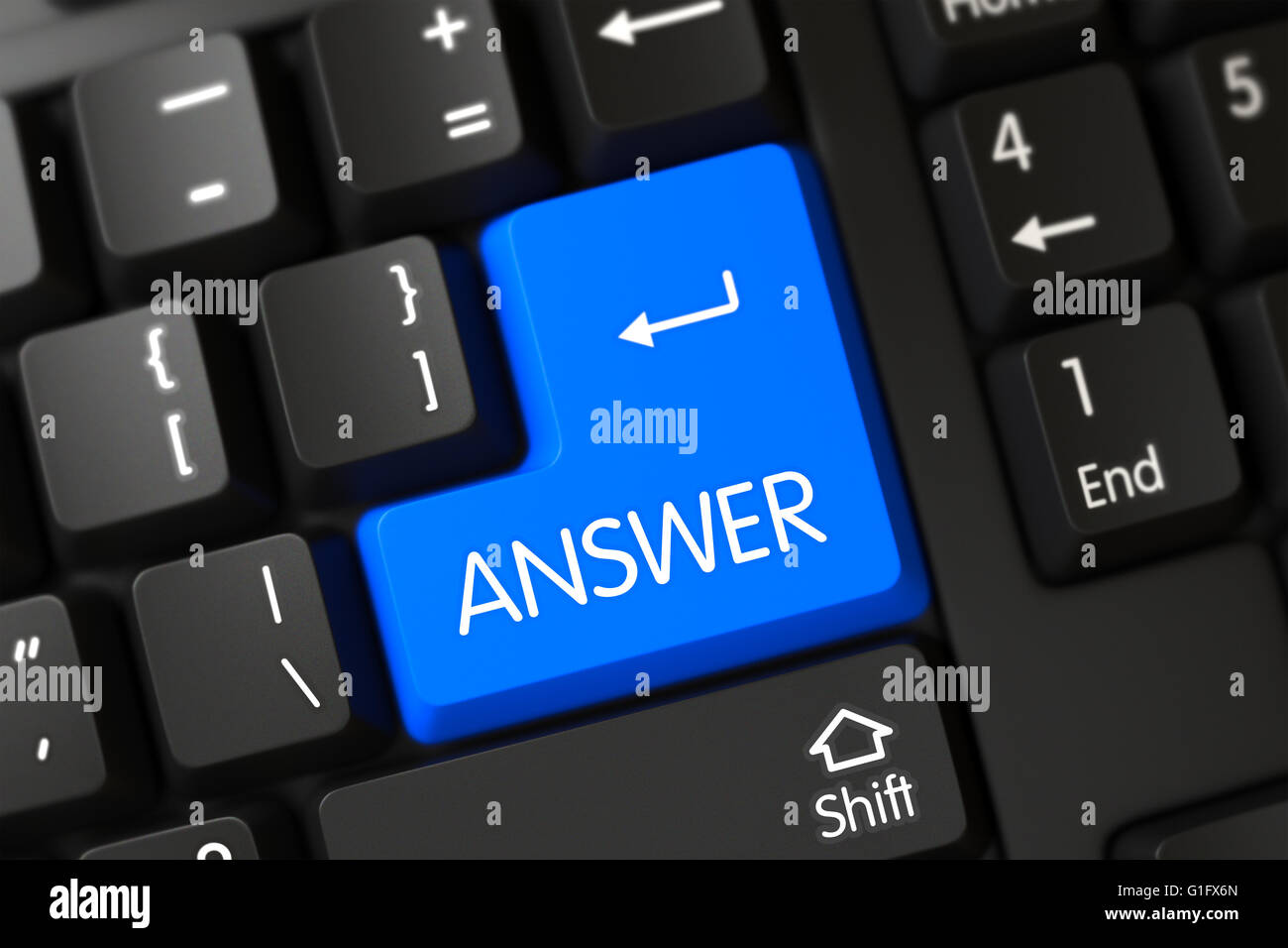 Keyboard with Blue Button Answer Stock Photo Alamy