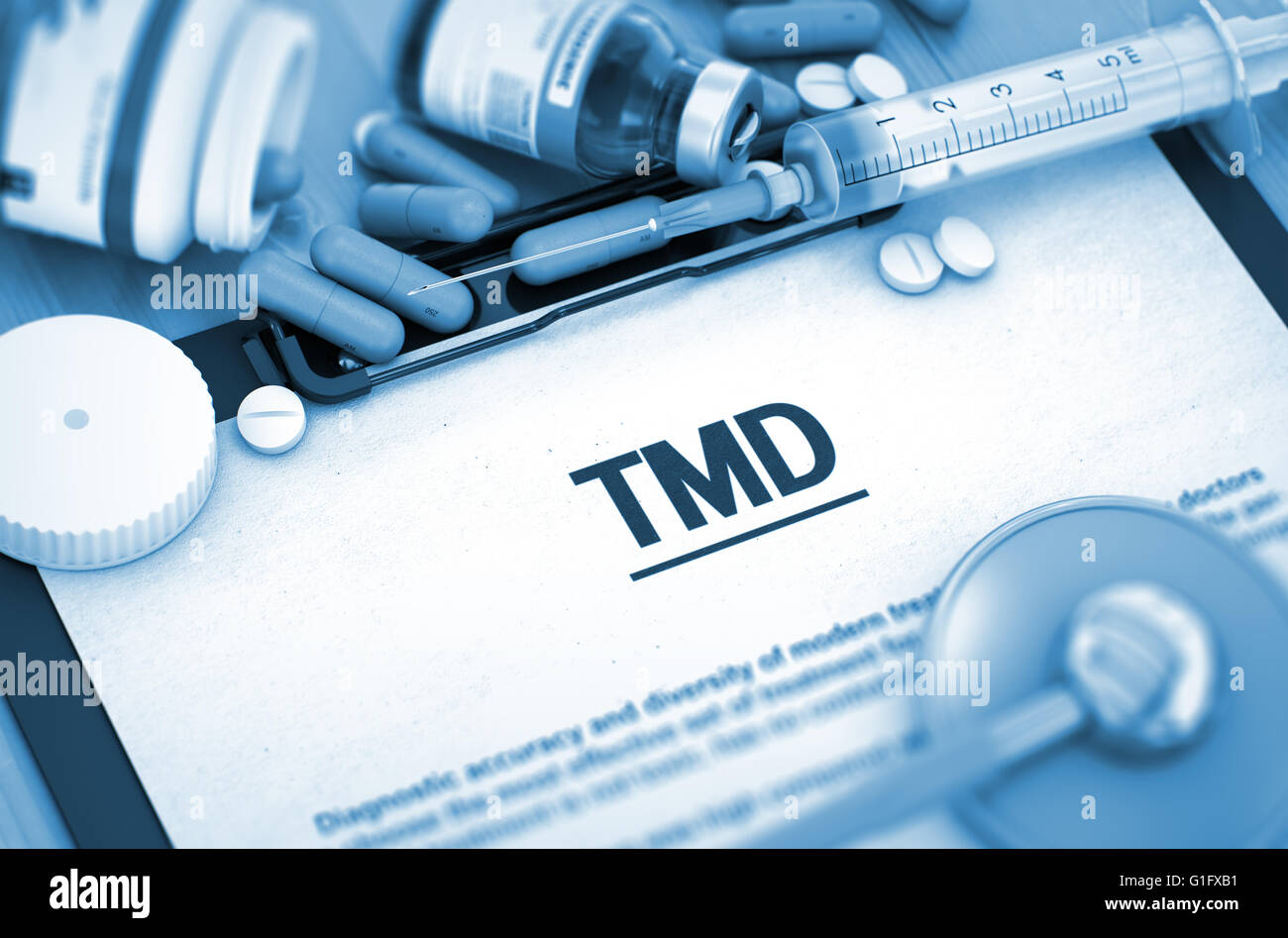 TMD Diagnosis. Medical Concept. Composition of Medicaments. Stock Photo