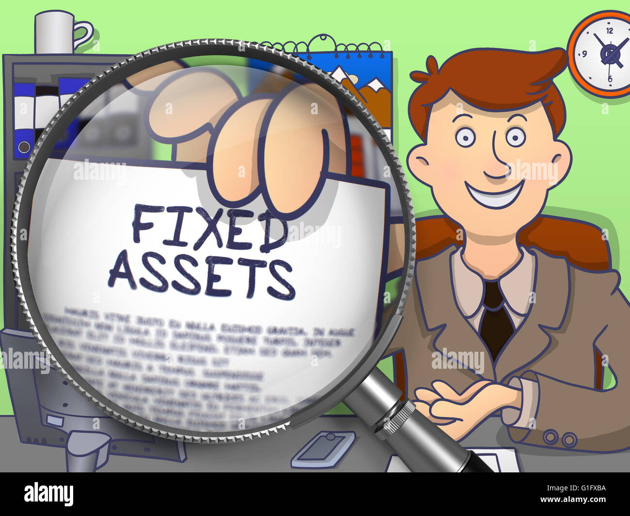 Fixed Assets through Magnifier. Doodle Concept Stock Photo Alamy