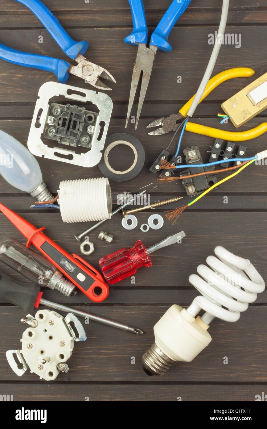 Clutter on the workbench. Tools, electronics repairman. Repair of