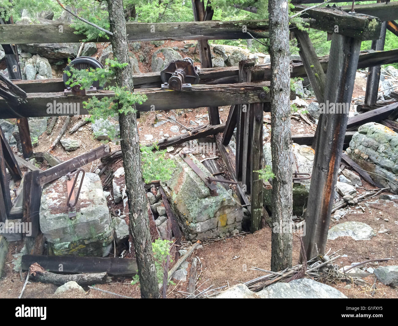 old, obsolete, silver mining equipment and structure Stock Photo