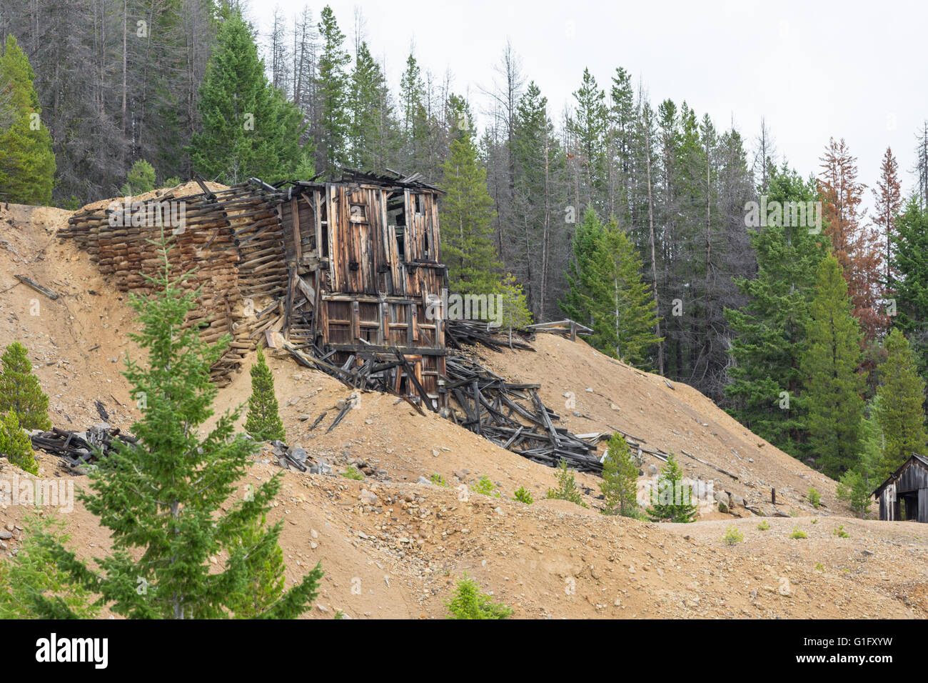 Old silver mining structure in Granite, MT Stock Photo