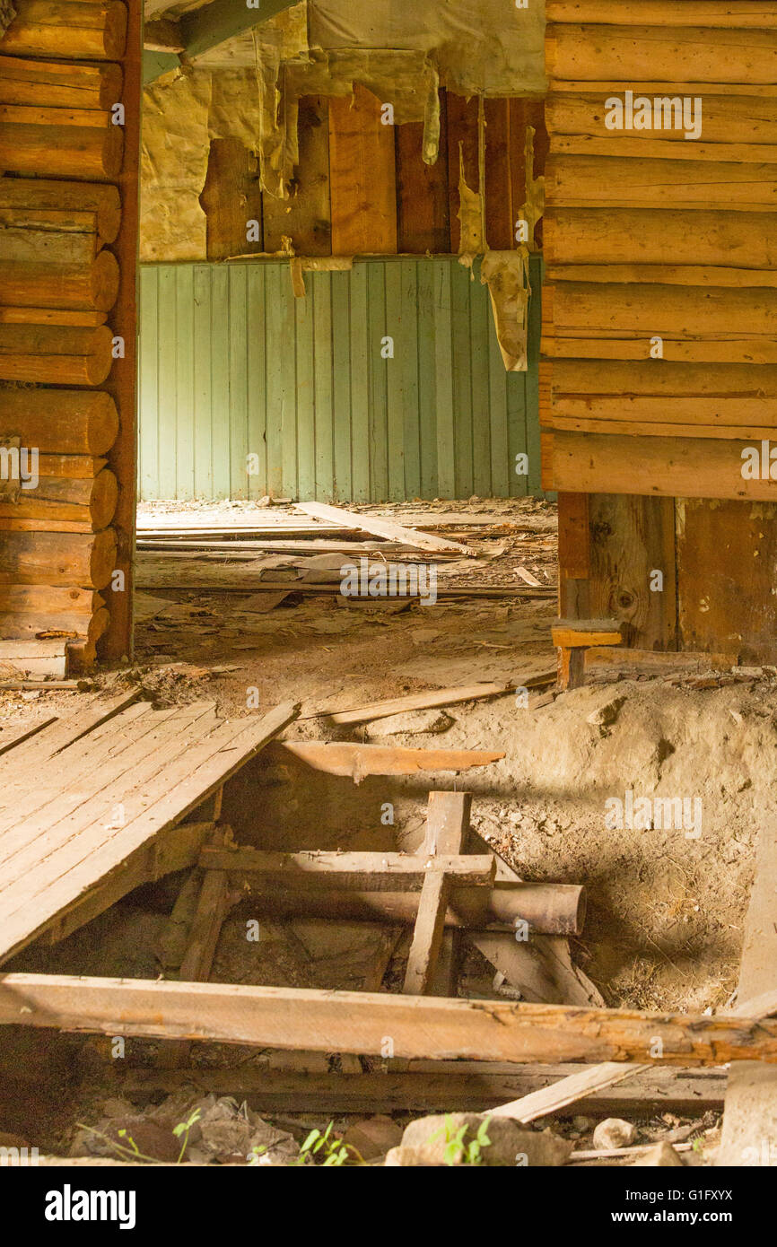interior shot of a condemned house in Granite, MT Stock Photo