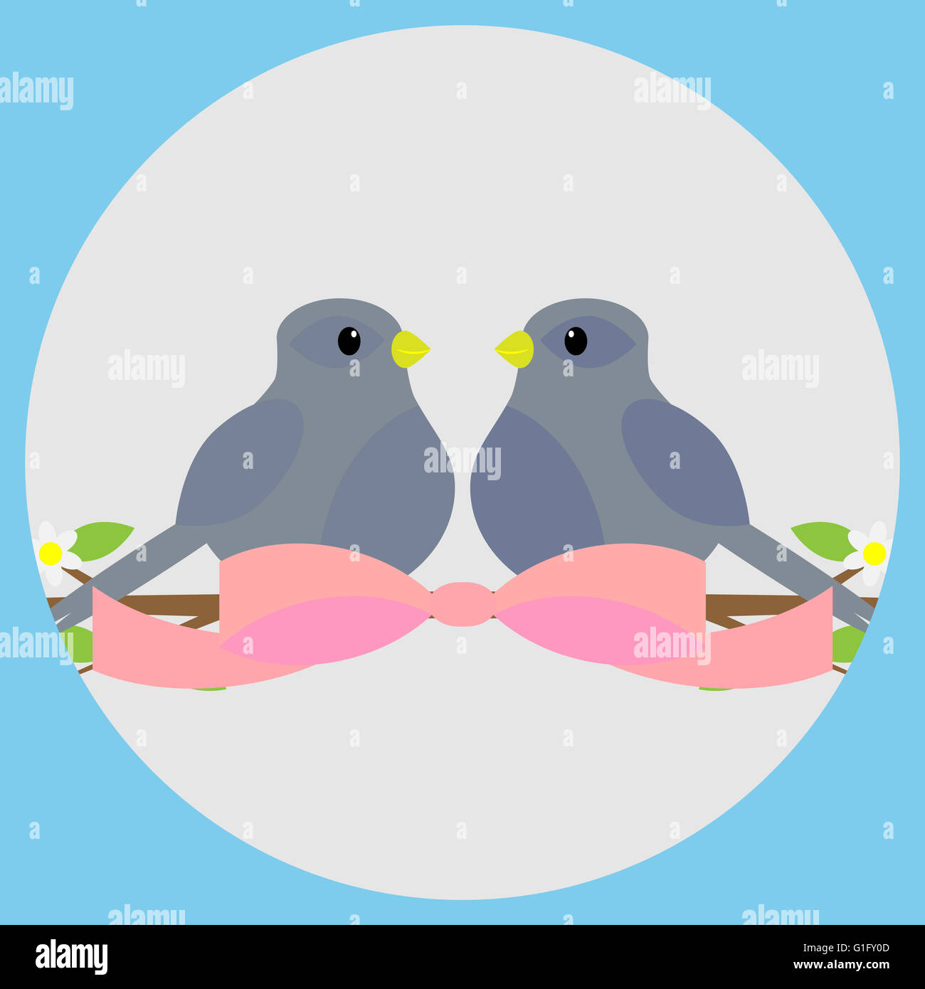 Sweethearts on a branch icon. Valentine and wedding,  valentines day and love couple, bird on branch and sweetheart love. Vector Stock Photo