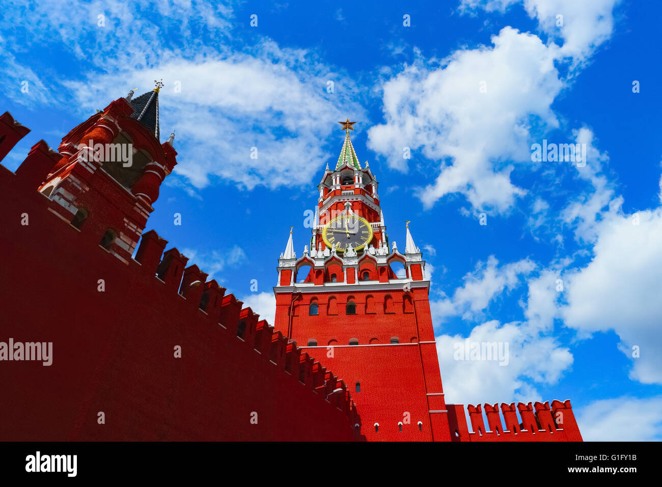Moscow Kremlin on blue sky background, Russia Stock Photo