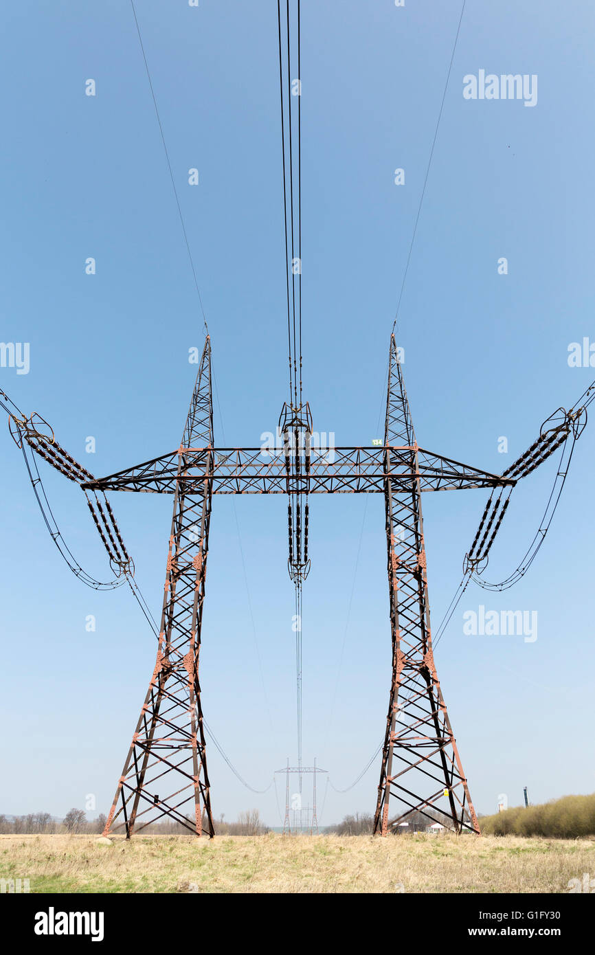 High voltage pylons, Power lines Stock Photo - Alamy