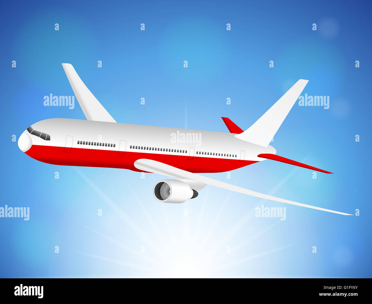 Airplane flying on blue sky Stock Photo - Alamy