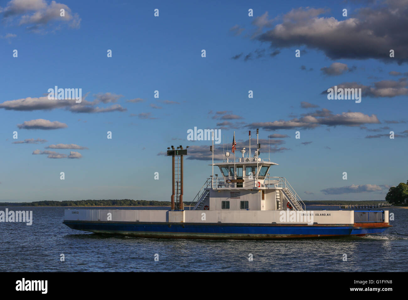 Shelter Island Ferry underway crossing from North Haven to Shelter