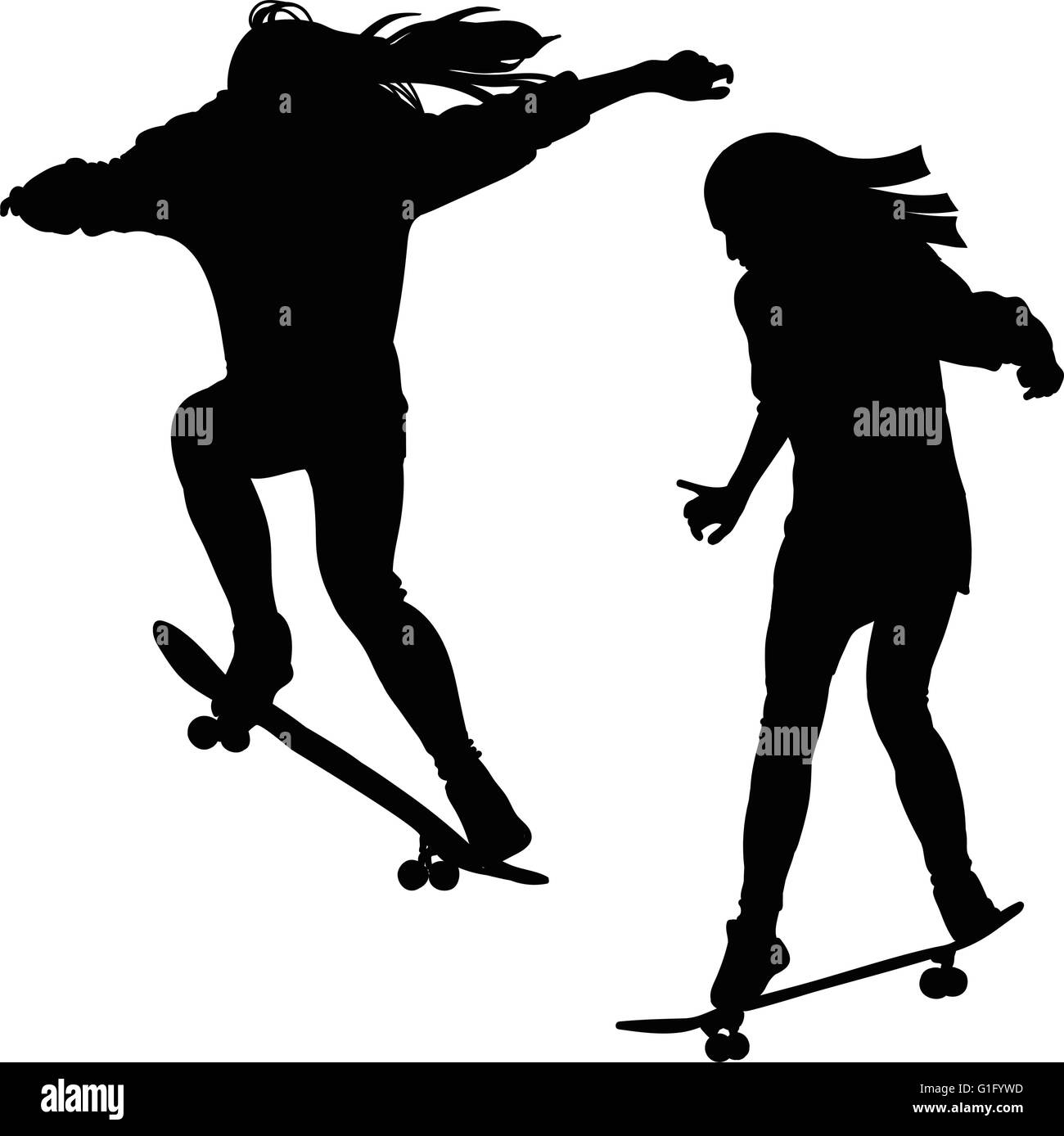 Young girl riding a skateboard in black and white Stock Vector Image & Art  - Alamy